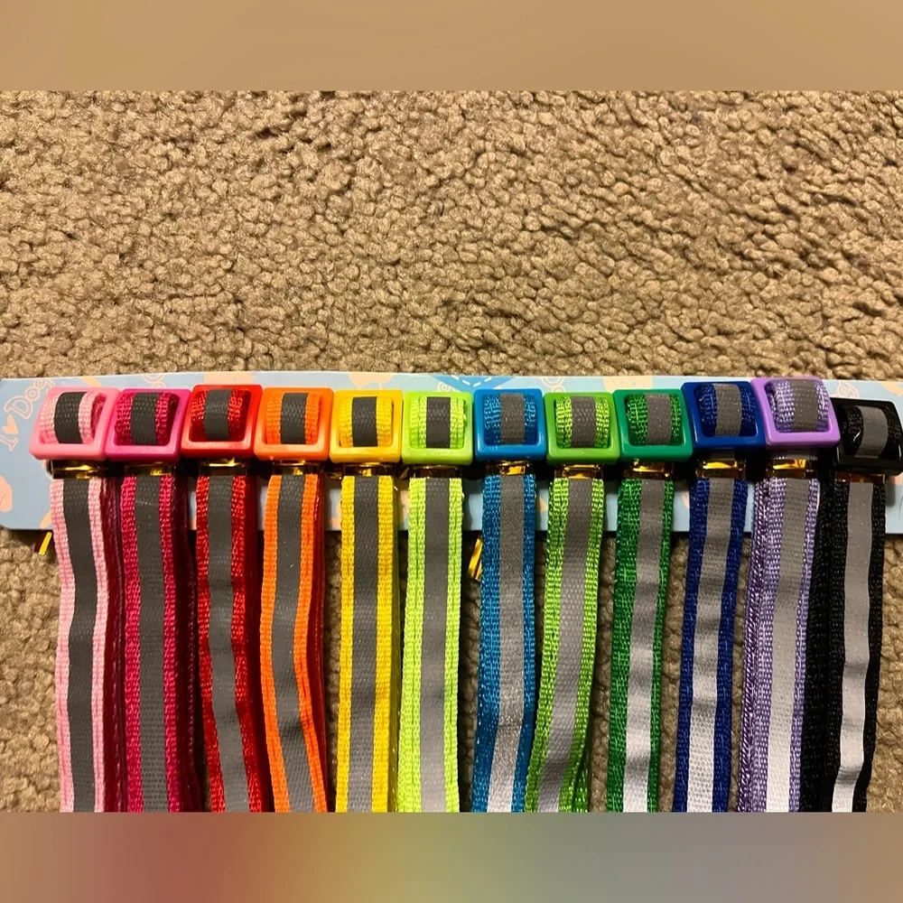 Set of 12 Breakaway Nylon Reflective Cat Collars with Bells - Rainbow Colors